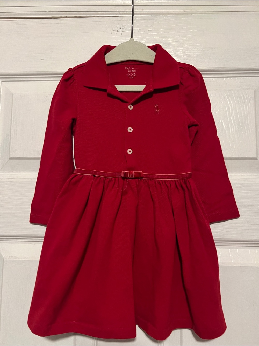 Ralph Lauren Girls' Red Long-Sleeve Polo Dress